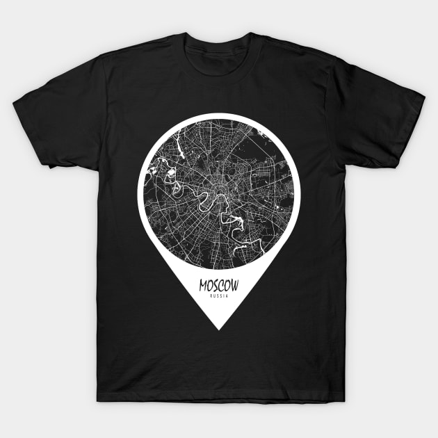 Moscow, Russia City Map - Travel Pin T-Shirt by deMAP Studio